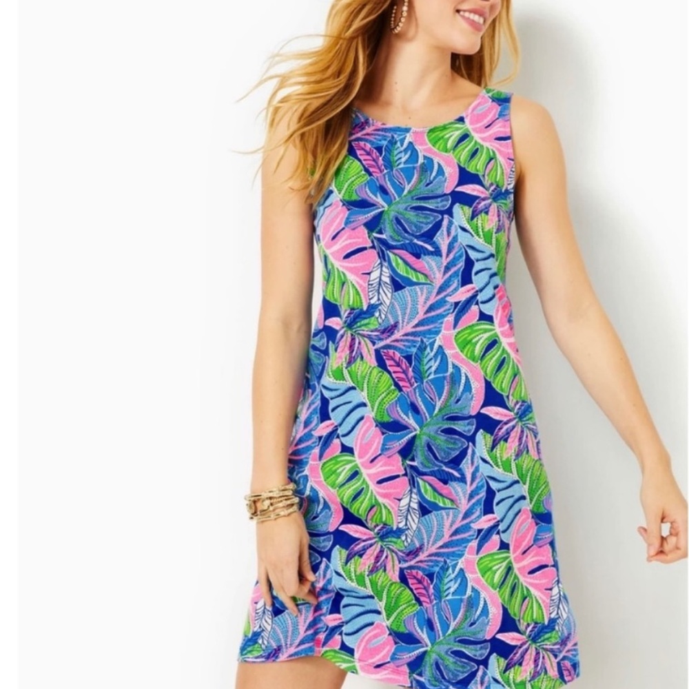 Lilly Pulitzer Blue and Pink Leaf Print Mini Dress